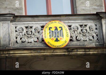 Wroclaw, Polen. 30. Januar 2016. Emblem des deutschen Konsulats in Breslau. Bildnachweis: Marcin Rozpedowski/Alamy Live-Nachrichten Stockfoto