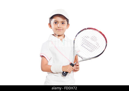 Nur 1 Person bestimmung Mädchen junge Spieler Schläger Lächeln Sport Erfolg Tennis Stockfoto