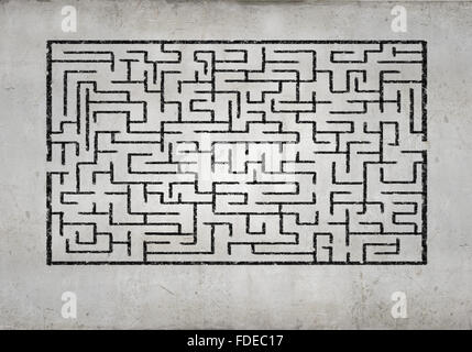 Abstrakte Labyrinth vor weißem Hintergrund gezeichnet. Lösung finden Stockfoto