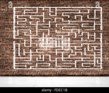 Abstrakte Labyrinth vor weißem Hintergrund gezeichnet. Lösung finden Stockfoto