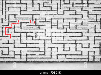 Abstrakte Labyrinth vor weißem Hintergrund gezeichnet. Lösung finden Stockfoto