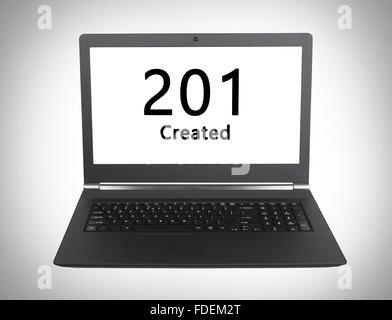 HTTP-Statuscode auf einem Laptop-Bildschirm - 201, erstellt Stockfoto