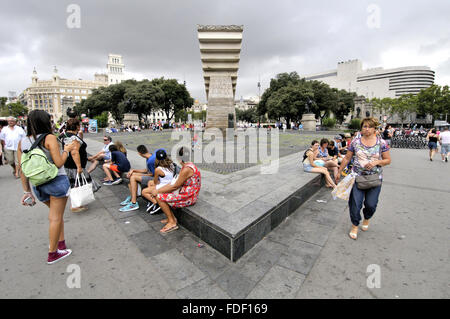 Catalunya Platz. Denkmal für katalanische Politiker Francesc Macià. Bildhauer Josep Maria Subirachs, Barcelona-Katalonien-Spanien Stockfoto