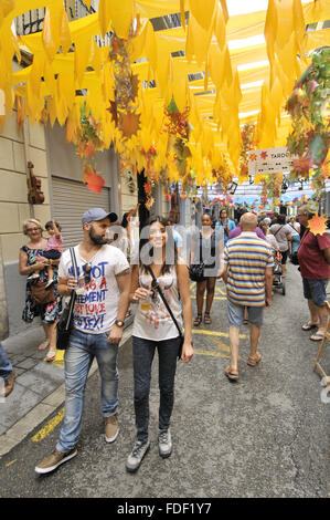 August-Festivals in Gracia Viertel. Barcelona, Katalonien, Spanien. Stockfoto