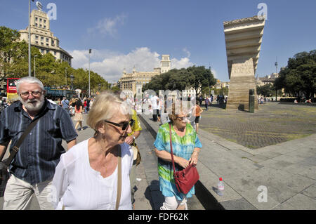 Catalunya Platz. Denkmal für katalanische Politiker Francesc Macià. Bildhauer Josep Maria Subirachs, Barcelona-Katalonien-Spanien Stockfoto