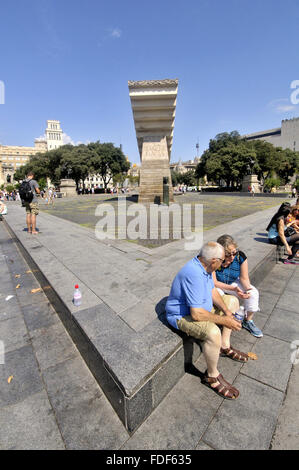 Catalunya Platz. Denkmal für katalanische Politiker Francesc Macià. Bildhauer Josep Maria Subirachs, Barcelona-Katalonien-Spanien Stockfoto