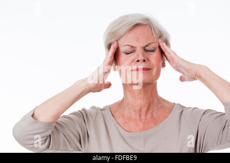 Senior ältere Frau mit Migräne und Zahn Schmerzen Stockfoto