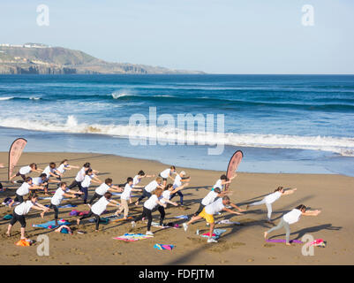 Übung zur Vorlesung am Strand von Las Canteras in Las Palmas auf Gran Canaria, Kanarische Inseln, Spanien Stockfoto