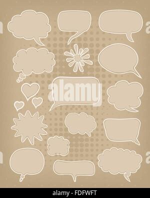 Satz von Sprechblasen auf braunen Karton Hintergrund Stock Vektor