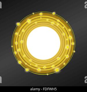 Linien, Kreise und Sterne auf schwarzem Hintergrund. Runde Rahmen-Design-Vorlage. Vektor Stock Vektor