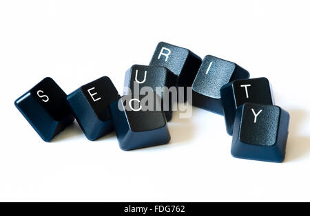 Sicherheitswort mit Tastatur Buchstaben auf weißem Hintergrund zu isolieren. Stockfoto