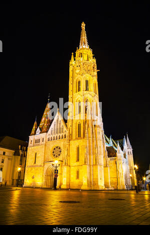 St. Matthias-Kirche in Budapest bei Nacht Stockfoto