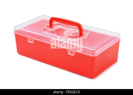 Roter Kunststoff Veranstalter Feld isoliert auf weiss Stockfoto