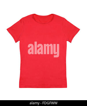 Rotes T-shirt leer, isoliert auf weiss Stockfoto