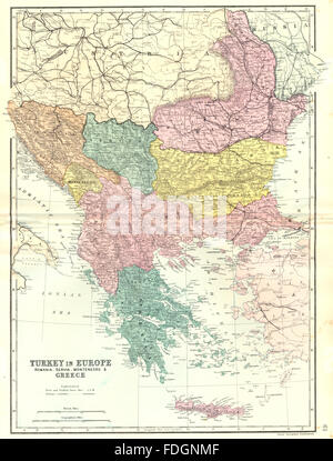 Balkan & Griechenland: Türkei in Europa-Rumänien-Serbien-Montenegro. Speck, 1895-Karte Stockfoto