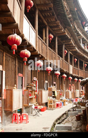 Innenraum der Tulou in Fujian, China Stockfoto