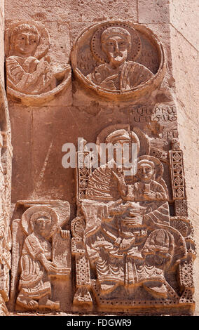 Reliefs in Akhtamar Kloster in der Van-See, Türkei. Stockfoto