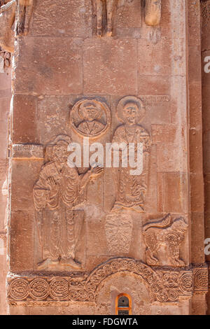 Reliefs in Akhtamar Kloster in der Van-See, Türkei. Stockfoto