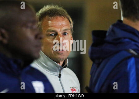 Carson, CA. 31. Januar 2016. Cheftrainer Jürgen Klinsman vor dem Spiel zwischen Island und den USA, Stub Hub Center in Carson, CA. Fotograf: Peter Joneleit/Cal Sport Media/Alamy Live News Stockfoto