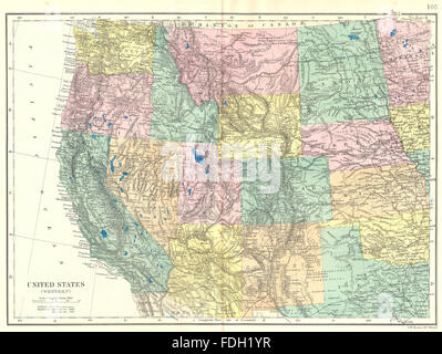USA WEST: California Nevada Oregon Washington Idaho Wyoming etc.. Speck, 1895-Karte Stockfoto