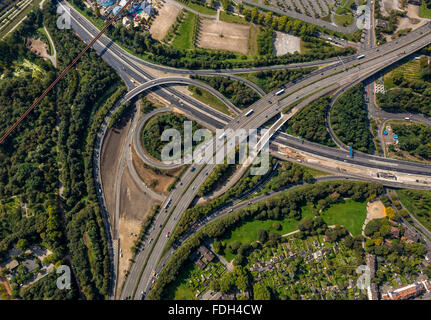 Luftbild, Autobahnanschluss A59 und A42, Ausbau A59 und Ausbau A59, Spaghetti-Knoten Kaiserberg, Sperrung, Duisburg, Stockfoto