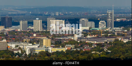 Luftaufnahme, Essen Skyline, Evonik, RWE-Turm, Büro Türme, Metropole, Essen, Ruhr, Nord Rhein Westfalen, Deutschland, Stockfoto