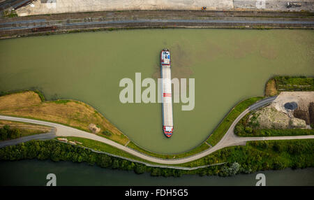 Luftaufnahme, Datteln-Hamm-Kanal mit Schiff drehen Drehen Becken, Becken, Frachter, Hafen Hammer, Hamm, Binnenschifffahrt, Stockfoto