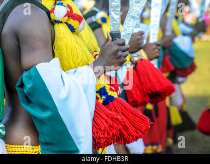 Ludzidzini, Swasiland, Afrika - die Swazi Umhlanga oder Reed Dance Zeremonie, 100.000 unverheiratete Frauen oder Jungfrauen, feiern thei Stockfoto