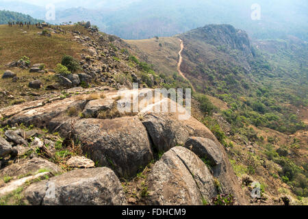 Bergige Landschaft im Mlilwane Wildlife Sanctuary in Swasiland, Afrika. Stockfoto