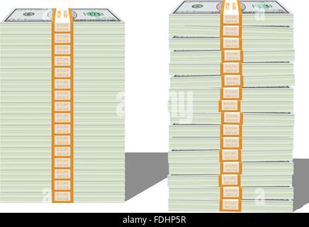 Stapel von hundert-Dollar-Scheine in Bundles (isoliert) Stock Vektor