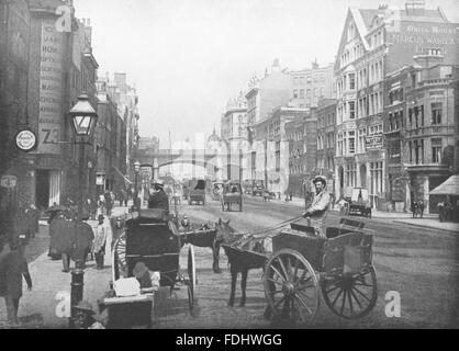 LONDON: Farringdon Street - zeigt Holborn Viaduct, antiken Druck 1896 Stockfoto