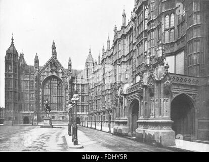 LONDON: Häuser des Parlaments - Peers Eintrag & Statue Richard Coeur de Lion, 1896 Stockfoto