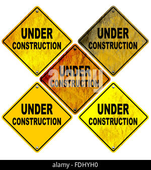 Reihe von bunten und faltige unter Bau Verkehrszeichen Stockfoto