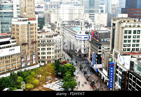 Luftbild auf Nanjing Lu in Shanghai Stockfoto