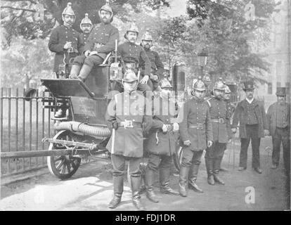 LONDON: Der Feuerwehr - Gruppe der Feuerwehr, mit Motor und Turncocks, 1896 Stockfoto