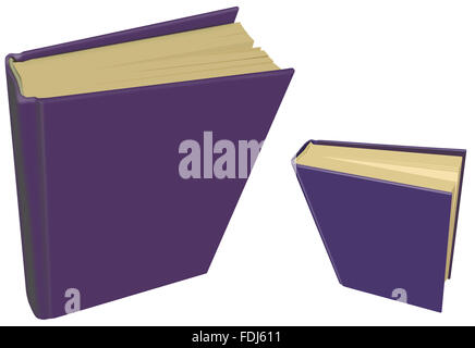 Zwei Bücher mit leeren lila Abdeckungen (Isolated on White) Stockfoto