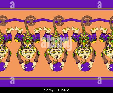 niedliche ethnischen hängen Affe nahtlose Schleife Muster mit einem tropischen Stock Vektor