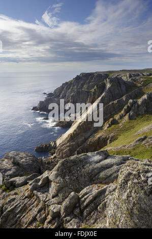 Der Teufel Rutsche, eine natürlichen Ebene im Granit, auf der Nord-Westseite der Lundy. Die Insel ist 18 Kilometer vor der Küste von North Devon befindet sich im Besitz des National Trust, aber finanziert, verwaltet und gepflegt vom Landmark Trust. Stockfoto