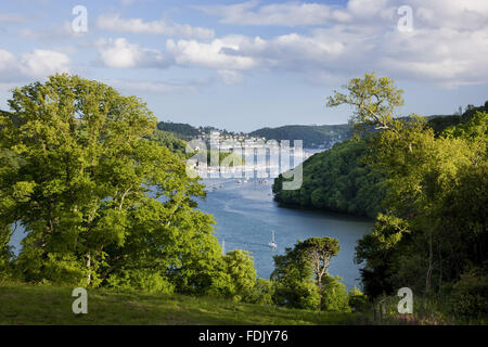 Blick auf die Dart-Mündung flussabwärts von Greenway, Devon, die das Ferienhaus der Krimiautorin Agatha Christie war. Stockfoto