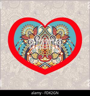Herzform mit ethnischen floralen paisley-Design für den Valentinstag, Stock Vektor