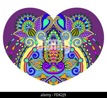 Herzform mit ethnischen floralen paisley-Design für den Valentinstag Stock Vektor
