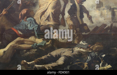 28. Juli 1830. Freiheit führt das Volk, 1831. Von Eugène Delacroix (1798-1863). Detail. Louvre-Museum. Paris. Frankreich. Stockfoto