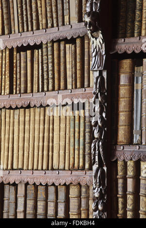 Detail des neunzehnten Jahrhunderts Bibliothek Bücherregale in Chirk Castle, Wrexham. Stockfoto