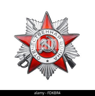 Sowjetischen Orden des Vaterländischen Krieges auf weißem Hintergrund Stockfoto