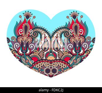 Spitze Herzform mit ethnischen floralen paisley-Design zum Valentinstag Stock Vektor