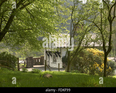 Weiße Lodge auf der Dolmelynllyn Estate, Gwynedd, Wales. Stockfoto