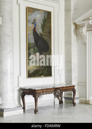 Kasuar Gemälde von Francis Barlow in der Eingangshalle im Clandon Park, Surrey. Stockfoto