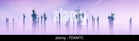 Stadtpanorama-Tech / 3D-Render futuristischen Science-Fiction-Strukturen Stockfoto