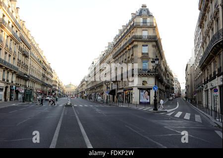 Frankreich Paris - 15.08.2013 - leer / Ile-de-France (Region) / Paris - Opera-Boulevard. Verlassene Straßen von Paris am 1. August Stockfoto