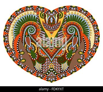 Spitze Herzform mit ethnischen floralen paisley-Design zum Valentinstag Stock Vektor